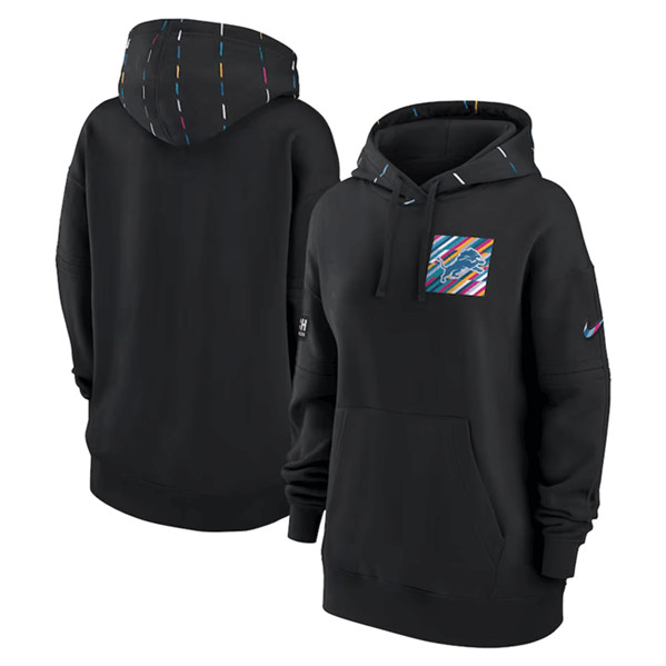 Women's Detroit Lions Black 2023 Crucial Catch Club Pullover Hoodie(Run Small)